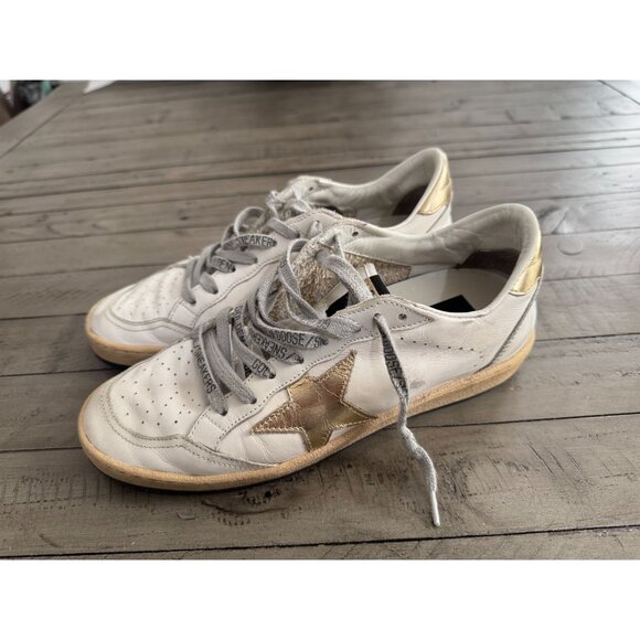 GOLDEN GOOSE Ball Star Sneakers Gold Star White Leather Size 38 8 - Picture 5 of 10